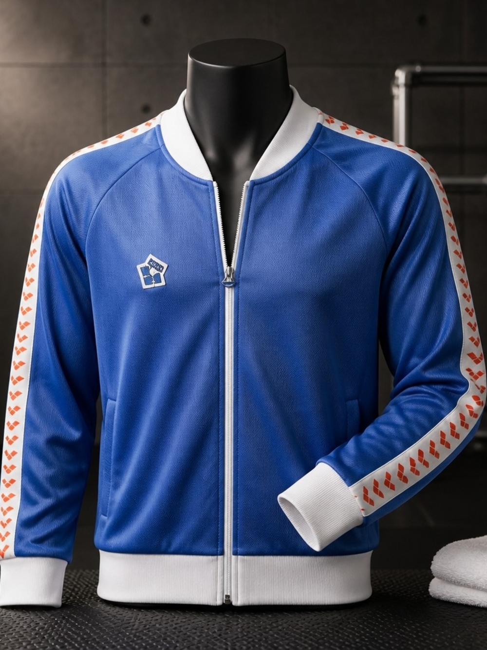 Men's Blue Track Windbreaker Jacket with White Trim